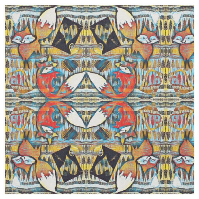 Widergespiegelte rote Füchse und Herz-Muster Stoff (Muster)