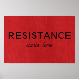 Widerstand beginnt hier auf Red Linen Texture Foto Poster