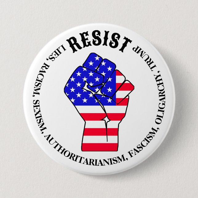 Widerstand gegen Faschismus, Oligarchie, Anti-Trum Button (Vorderseite)