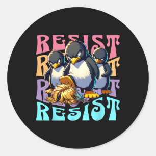 Widerstand Protest Retro Pinguine Gegen Zölle Männ Runder Aufkleber