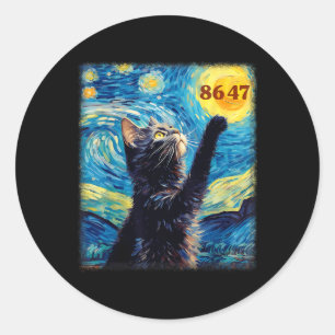 Widerstehe Trump 8647 Van Gogh Sternennacht Schwar Runder Aufkleber
