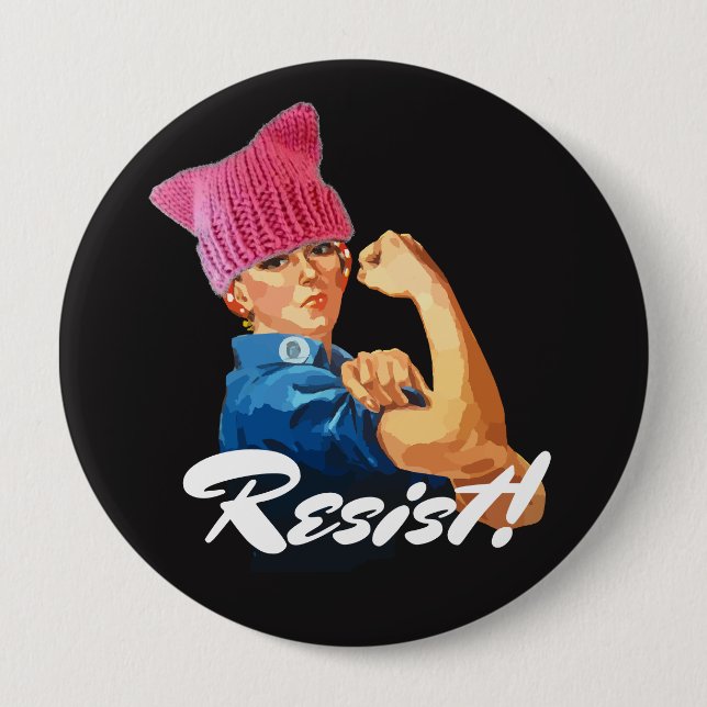 "Widerstehen Sie!" U. Rosie im Pussy-Hut Button (Vorderseite)