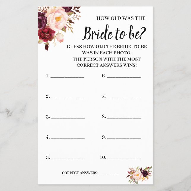 Wie alt war die Marsala Blume Showgame Card? Flyer (Vorne)