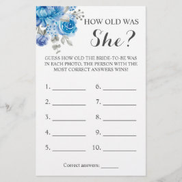 Wie alt war sie? Blue Blume Game Card Flyer