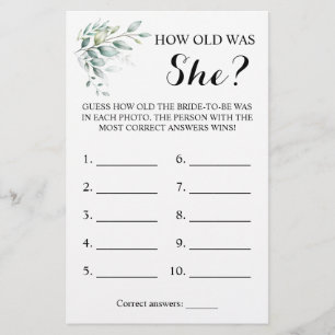 Wie alt war sie? Green Eucalyptus Game Card Flyer