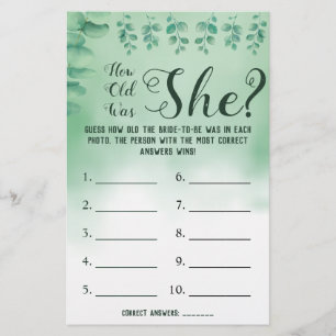 Wie alt war sie? Green Eucalyptus Game Card Flyer