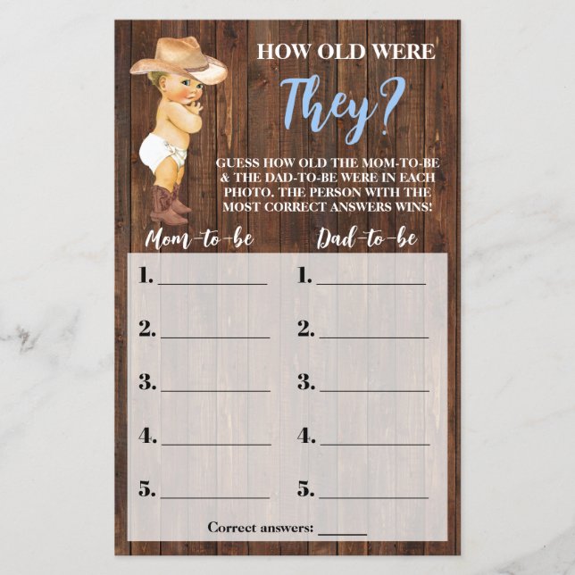 Wie alt waren sie Cowboy Baby Duschkarte? Flyer (Vorne)