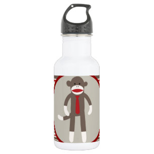 Wie ein Chef-Socken-Affe mit Krawatte auf roten Trinkflasche