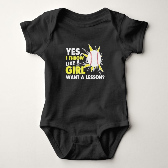 Wie ein Girl Baseball Player Softball Pitcher Baby Strampler (Vorderseite)