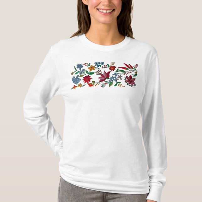 Wie eine Stickerei, gedruckte Blume T-Shirt (Vorderseite)