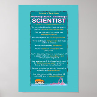Wie Eltern zu sein ist wie Wissenschaftler-blau Poster