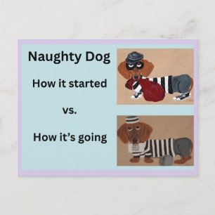 Wie es begann vs Wie es läuft Dachshund Postkarte
