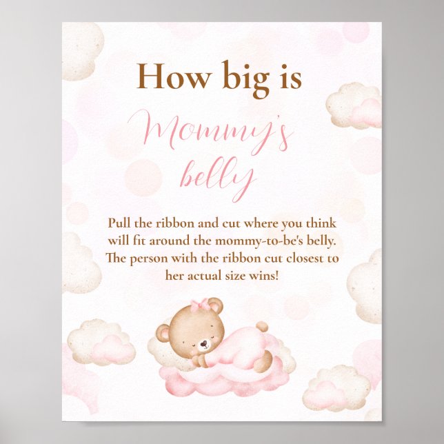 Wie groß ist Mama's Bauch Pink Baby Shower Game Poster (Vorne)