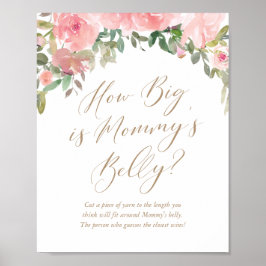 Wie groß ist Mama's Bauch Pink Floral Baby Dusche Poster