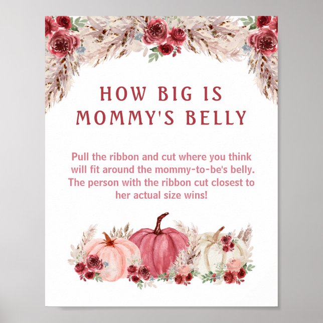 Wie groß ist Mama's Bauch Pumpkin Baby Shower Game Poster (Vorne)