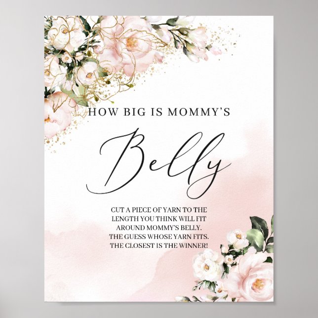 Wie groß ist Mama's Bauch-Schild-Spiel rot rosa Go Poster (Vorne)