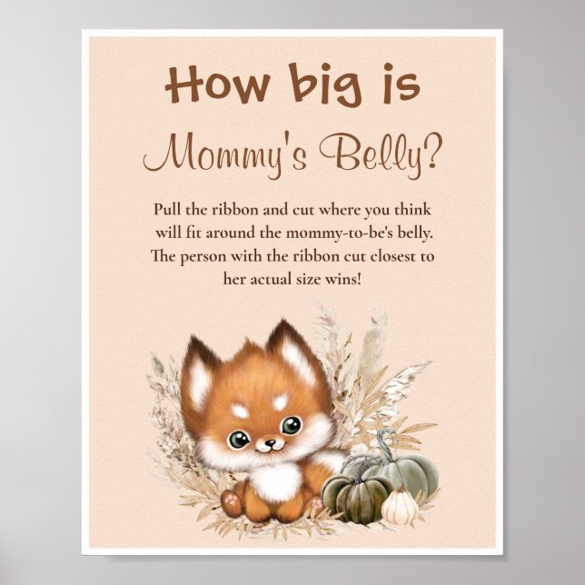 Wie groß ist Mama's Bauchfall Baby Shower Game Poster (Vorne)
