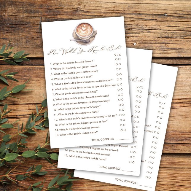 Wie gut kennen Sie das Brautkaffee-Duschspiel? (How well do you know the bride love is brewing cappuccino coffee fall shower games cards)