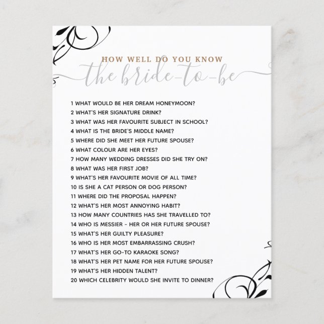 Wie gut kennen Sie das Bride Brautparty Game? (Vorderseite)