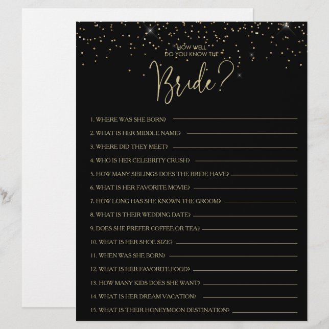 Wie gut kennen Sie das Bride Brautparty Game? (Vorne/Hinten)