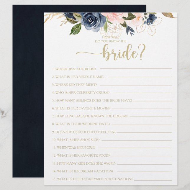 Wie gut kennen Sie das Bride Brautparty Game? (Vorne/Hinten)