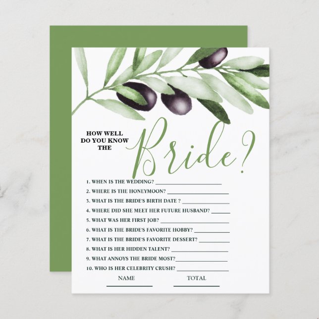 Wie gut kennen Sie das Bride Olive Branch Bridal G (Vorne/Hinten)