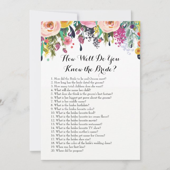 Wie gut kennen Sie die Brautkarte? Floral (Vorderseite)
