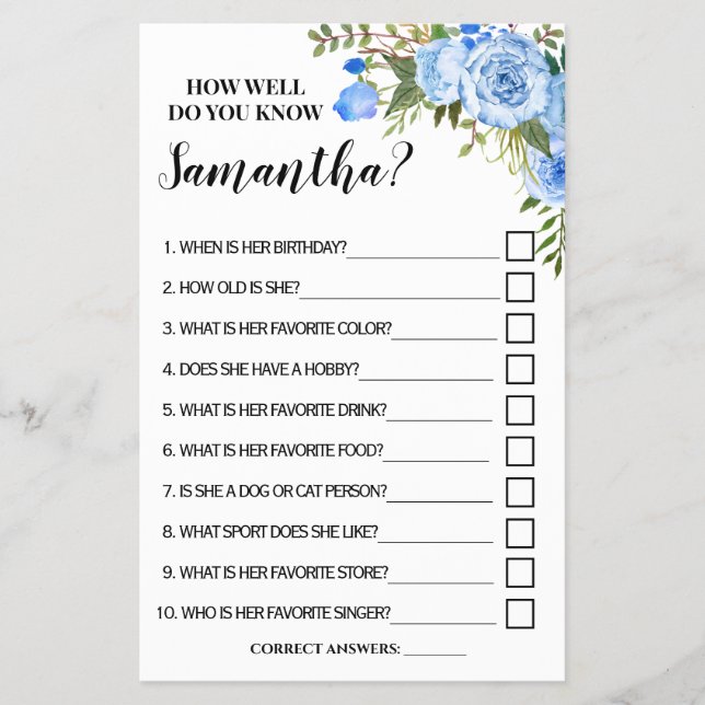 Wie gut kennen Sie die Bride Brautparty Game Card? Flyer (Vorne)