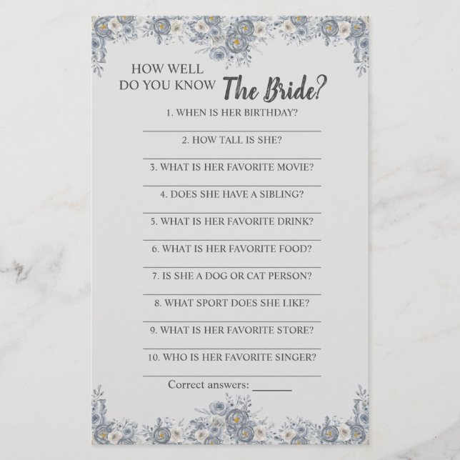 Wie gut kennen Sie die Bride Game Card? Flyer (Vorne)