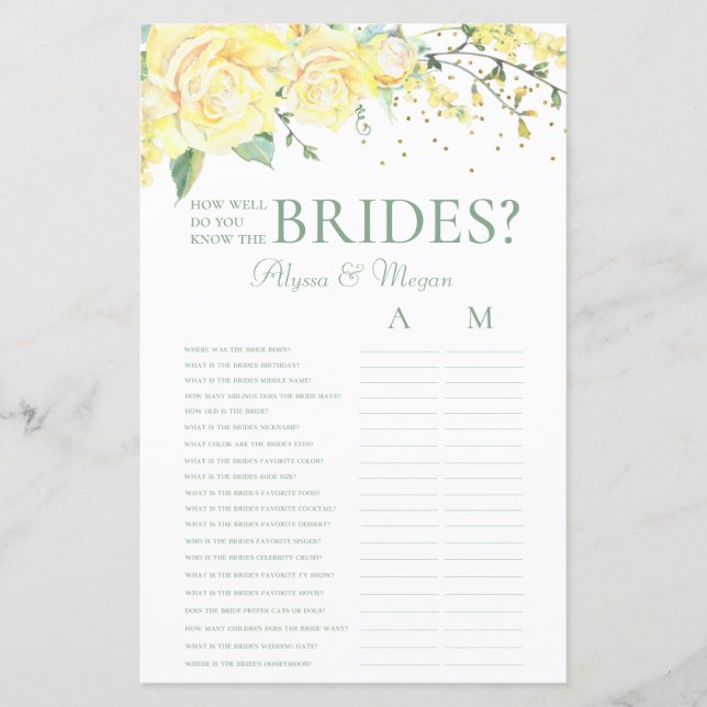 Wie gut kennen Sie die Brides Yellow Roses LGBTQ? (Vorderseite)