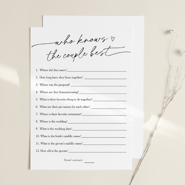 Wie gut kennen Sie die Couple Bridal Game Card? Einladung (Von Creator hochgeladen)