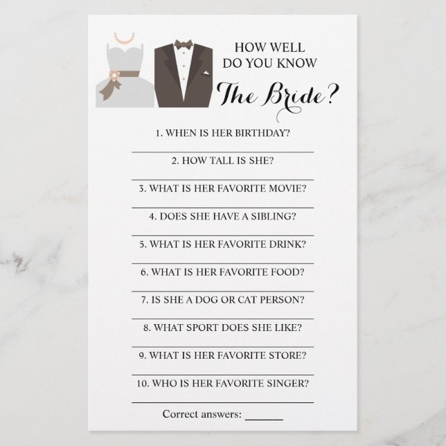 Wie gut kennst du die Braut? B & G Game Card Flyer (Vorne)