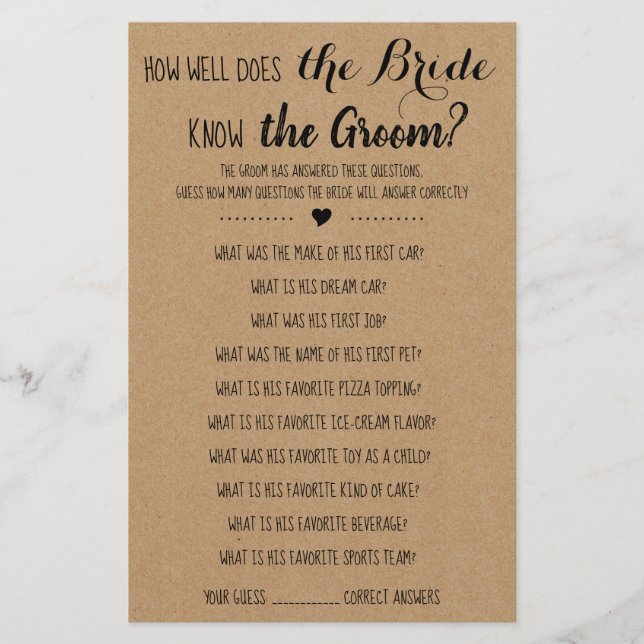 Wie gut kennt die Braut die Spielkarte "Groom"? Flyer (Vorne)