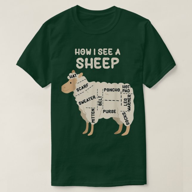 Wie ich ein Schafschaf sehe, ein Lover-Garn-Wolle- T-Shirt (Design vorne)