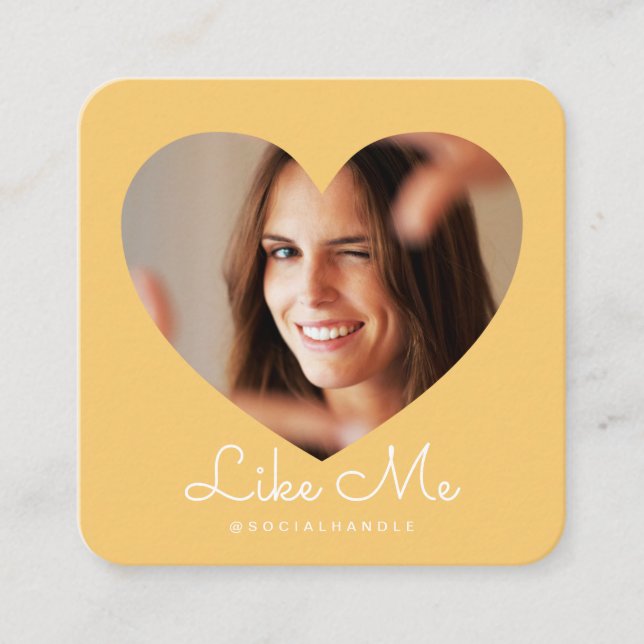 Wie ich gelbFoto Herz Rahmen Girly Social Media Quadratische Visitenkarte (Vorderseite)