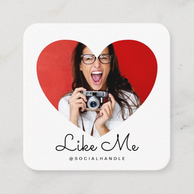 Wie ich White Foto Heart Frame Girly Social Media Quadratische Visitenkarte (Vorderseite)