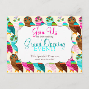 Wie jetzt kleine Eule? Grand Opening Einladungspostkarte
