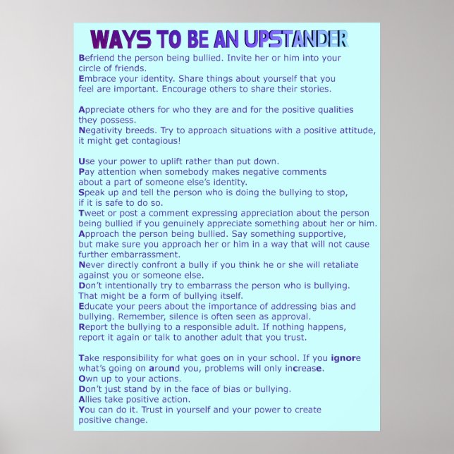 Wie kann man ein Upstander Poster sein? (Vorne)