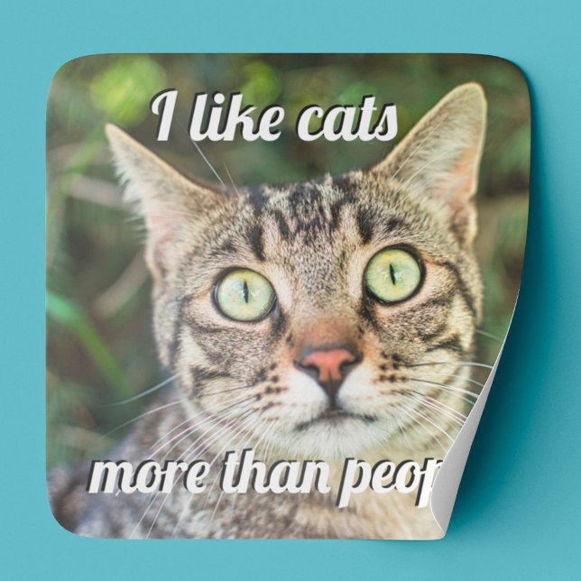 Wie Katzen mehr als Menschen, die mit Augen Katze  Quadratischer Aufkleber (Von Creator hochgeladen)