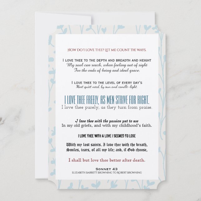 Wie Liebe ich dich? Typografie Poetry Wedding Einladung (Vorderseite)