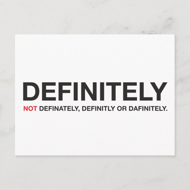 Wie man "definitiv" buchstabiert postkarte (Vorderseite)
