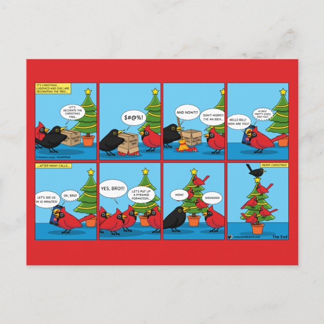 Wie man ein Weihnachtsbaum-Comic dekoriert Postkarte (Vorderseite)