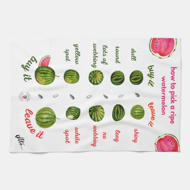 Wie man eine Ripe Watermelon wählt - Wasserfarben- Geschirrtuch (Horizontal)