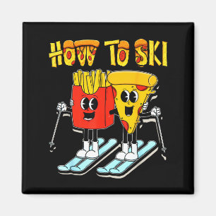 Wie man lustige Pizza Pommes Frites Skifahrer Skif Magnet