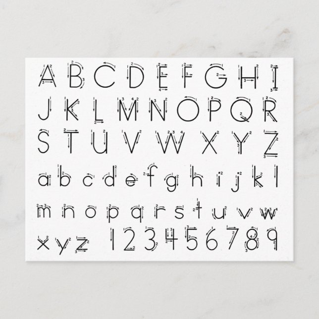 Wie man seine Briefe formt - Alphabet-Handschrift Postkarte (Vorderseite)