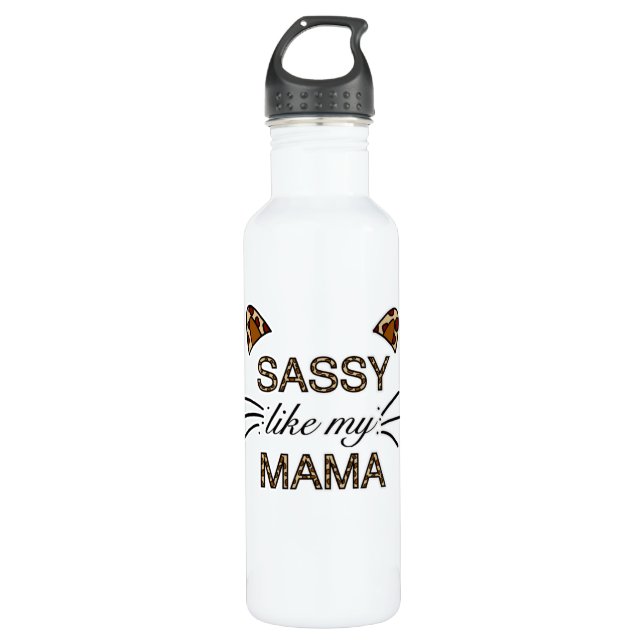 Wie meine Mama Leopard Print Whiskys und Ohren Edelstahlflasche (Vorderseite)