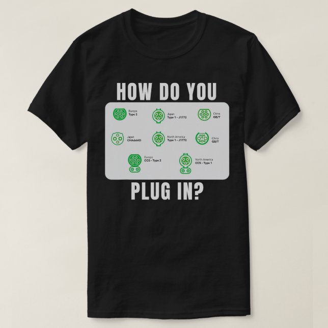 Wie schließt man das schicke Elektrofahrzeug an? T-Shirt (Design vorne)