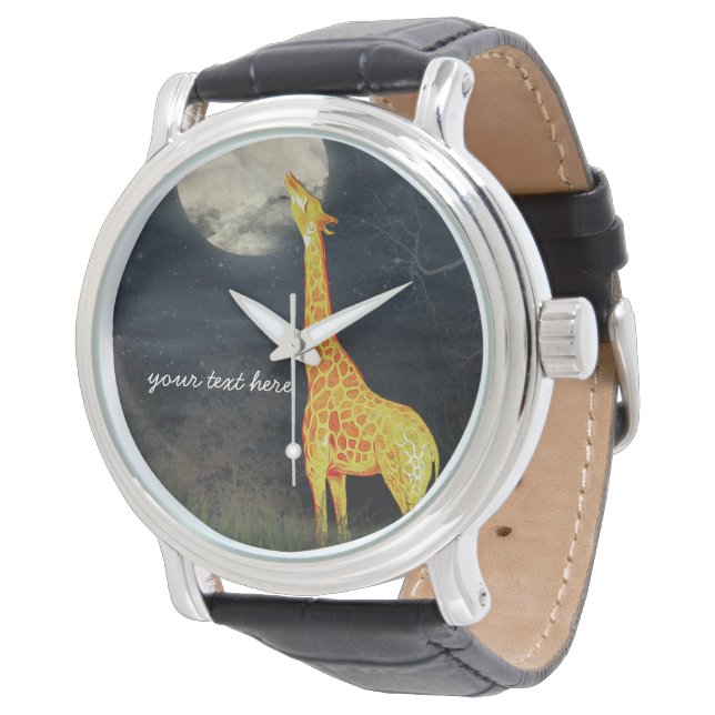 Wie schmeckt der Mond? Giraffe und Mondschau Armbanduhr (Schrägansicht)