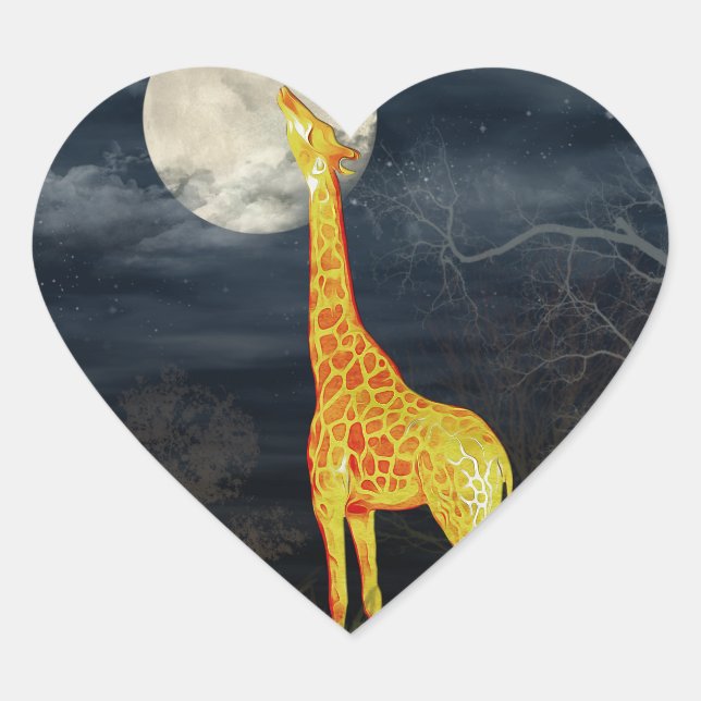 Wie schmeckt der Mond? Giraffe und Moon Sticke Herz-Aufkleber (Vorderseite)