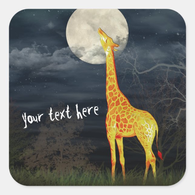 Wie schmeckt der Mond? Giraffe und Moon Sticke Quadratischer Aufkleber (Vorderseite)